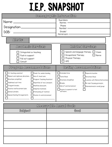 Iep Snapshot Template